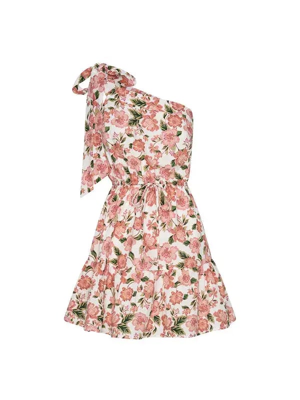 Kivari One Shoulder Mini Dress Peach Floral Size 12 photo 4
