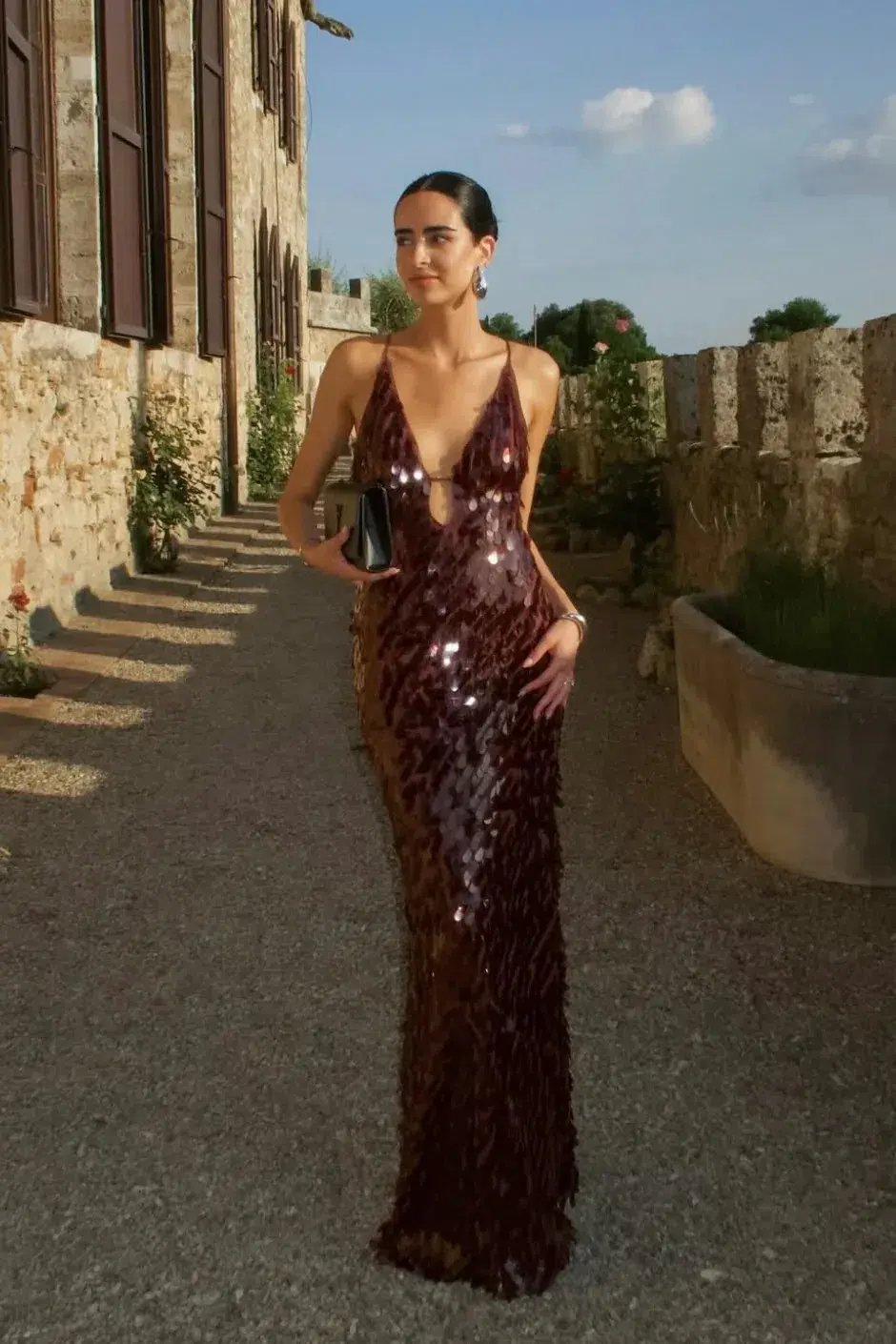Misha Collection The Sapphire Sequin Maxi Dress in Fig Size 8/S photo 6