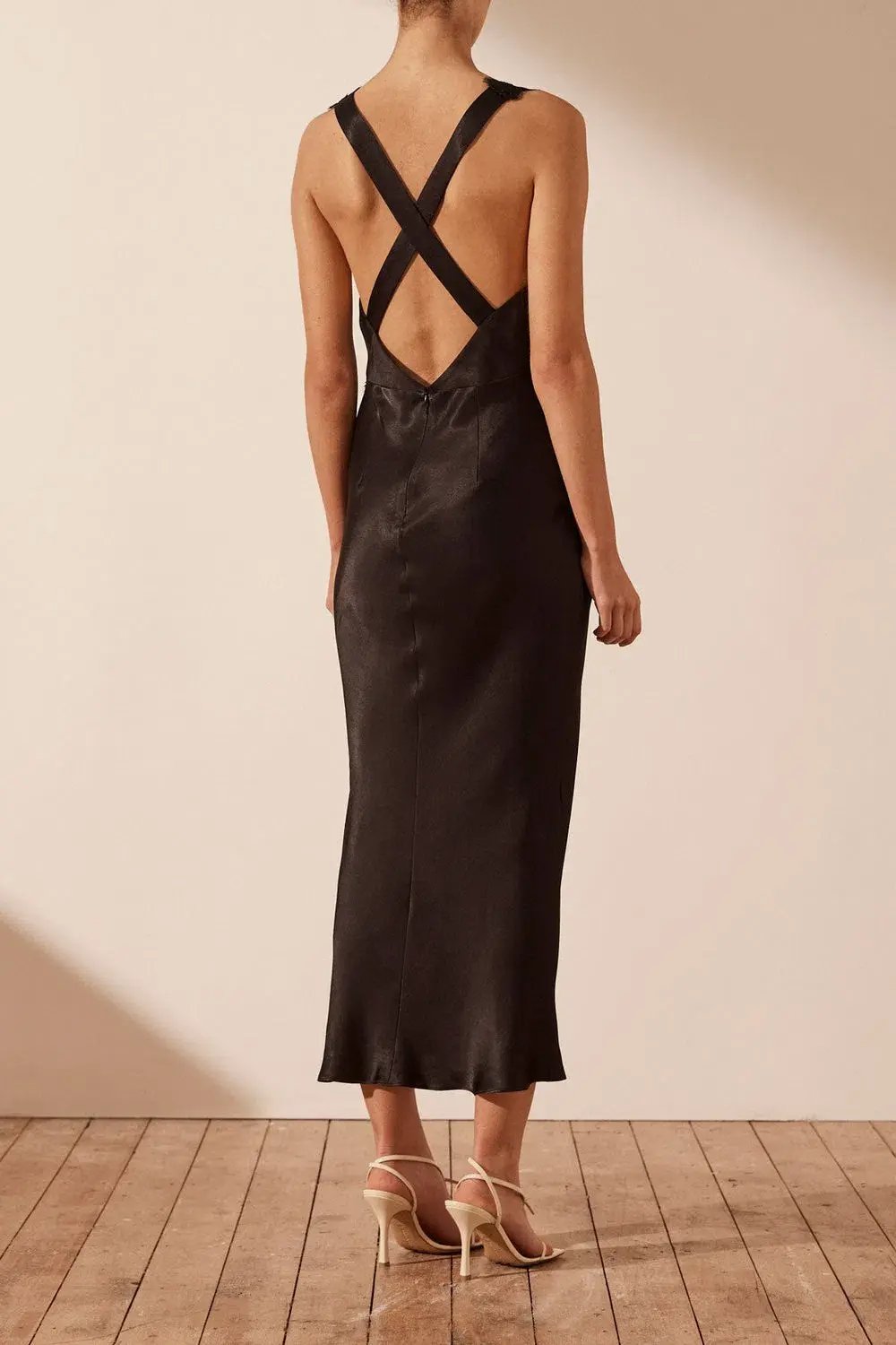 Shona Joy Camille Lace Cross Back Midi Dress Black Size 12 photo 2