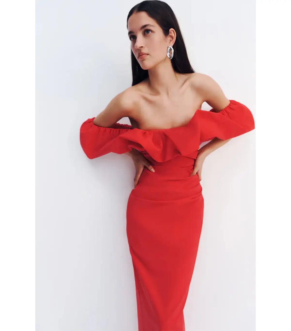 Shona Joy Campbell Off Shoulder Bubble Maxi Dress Goji Size AU 8 photo 6