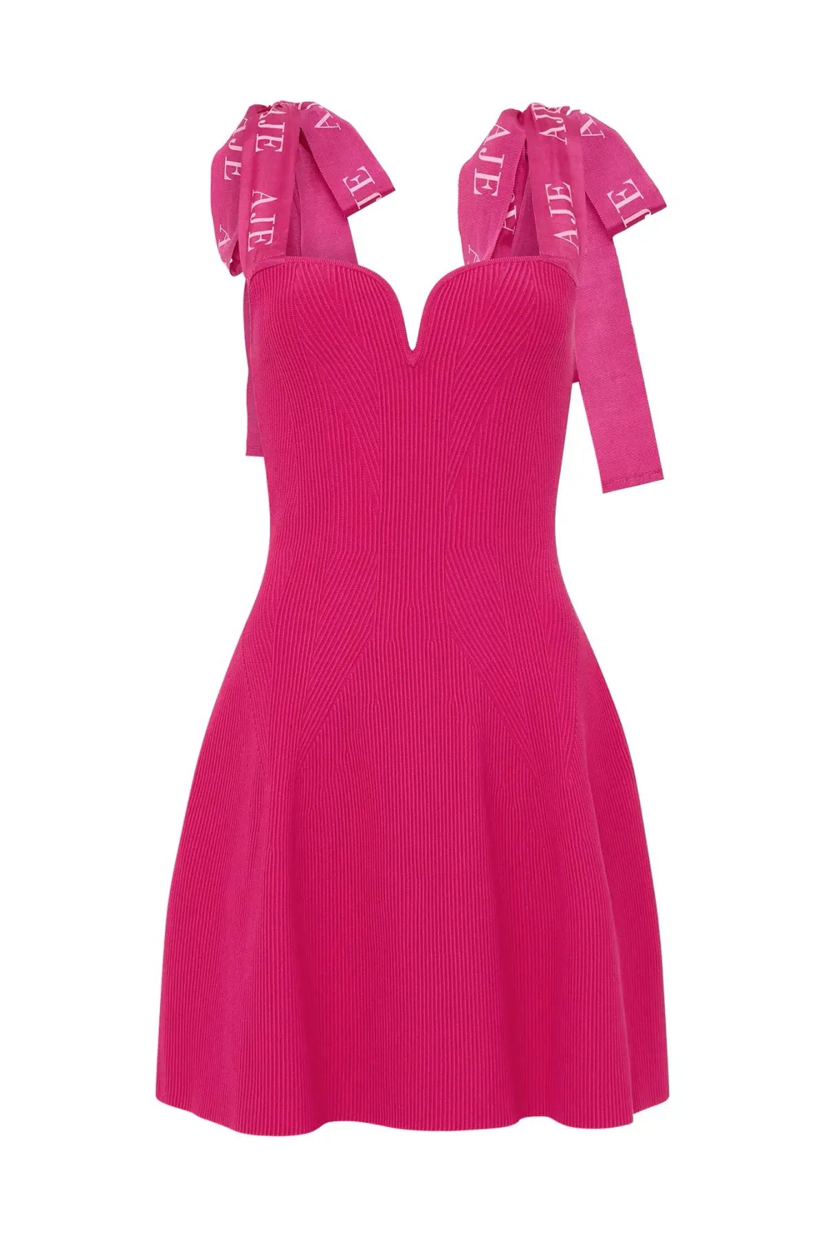 Aje Amber Knit Tie Shoulder Mini Dress in Fuchsia Size 8 / S photo 5