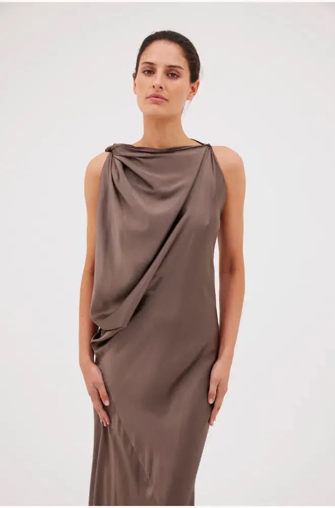 Bianca Spender Bronze Silk Roma Gown Size AU 12 photo 2