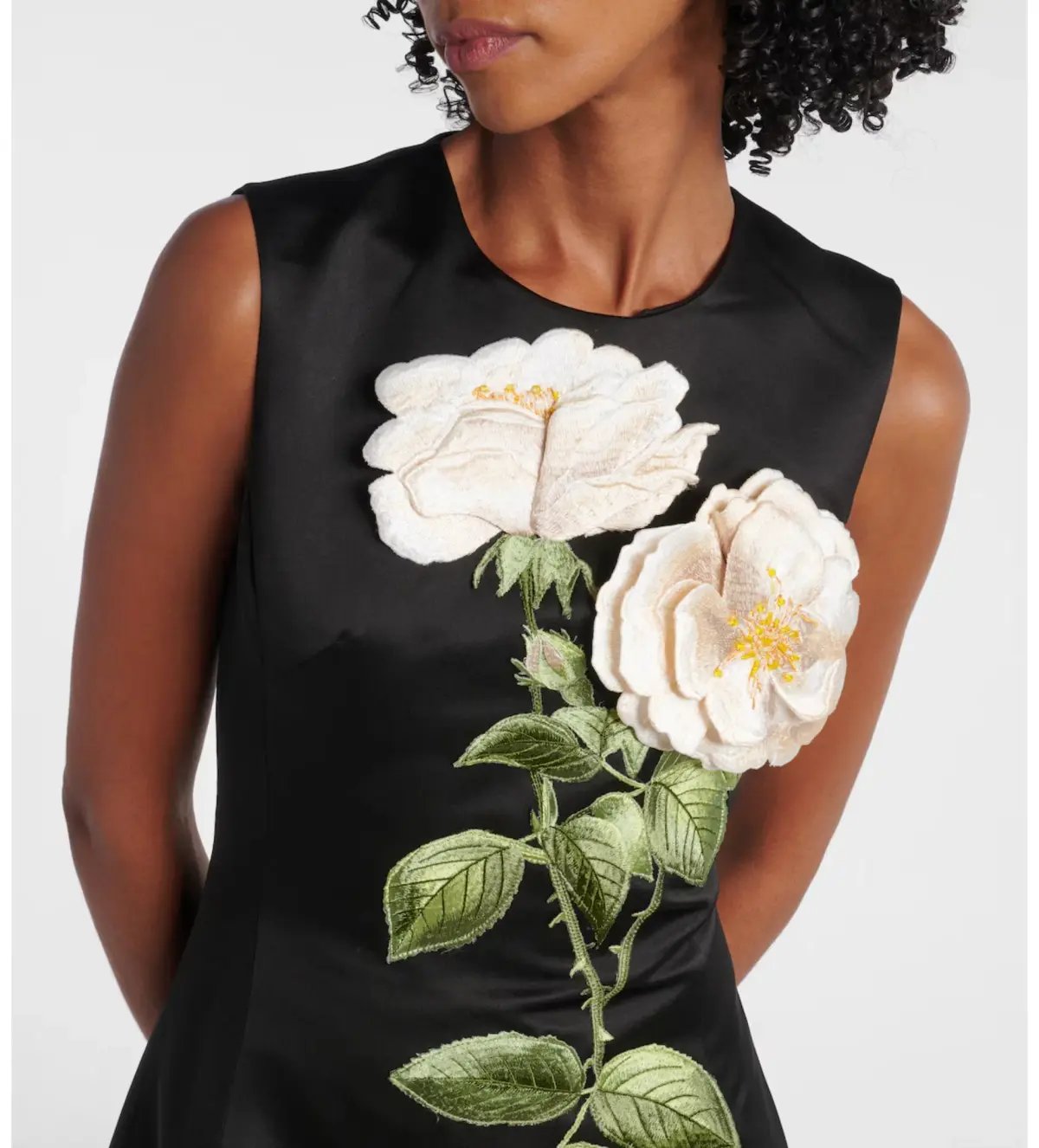 Leo Lin Cleo Midi Black Embellished White Rose Print Size 8 photo 2