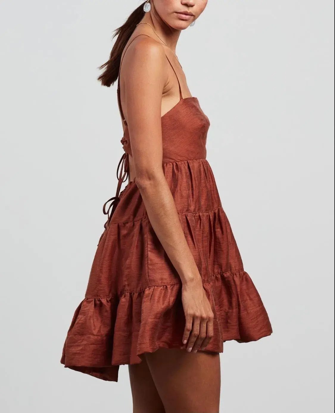 Shona Joy Elsa Tiered Mini Dress Gingerbread Size 8 photo 4