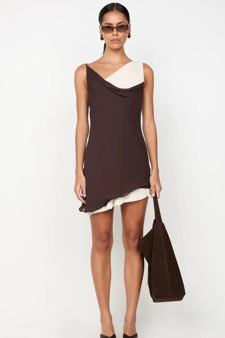 Bec & Bridge Jehnaya Asym Mini Dress - Dark Chocolate/Butter Cream photo 2