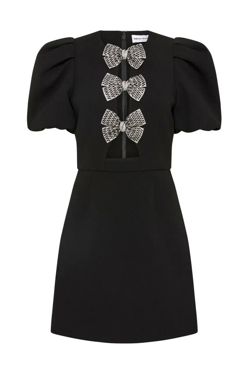 Rebecca Vallance Yvonne Bow Mini Dress in Black Size 12 photo 4