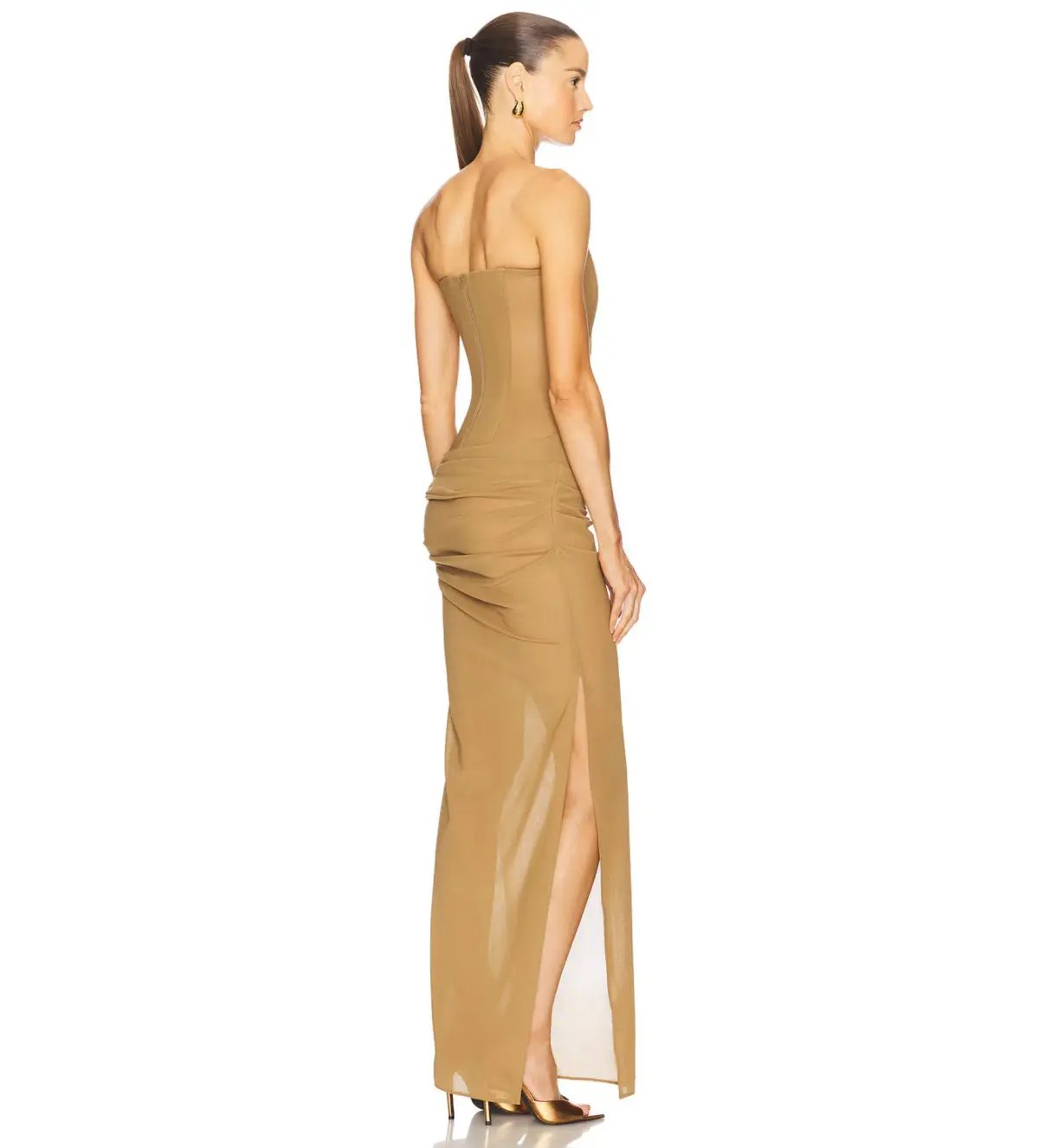 Alex Perry Strapless Longline Column in Stretch Mesh Maxi Dress Khaki Size AU 10 photo 5