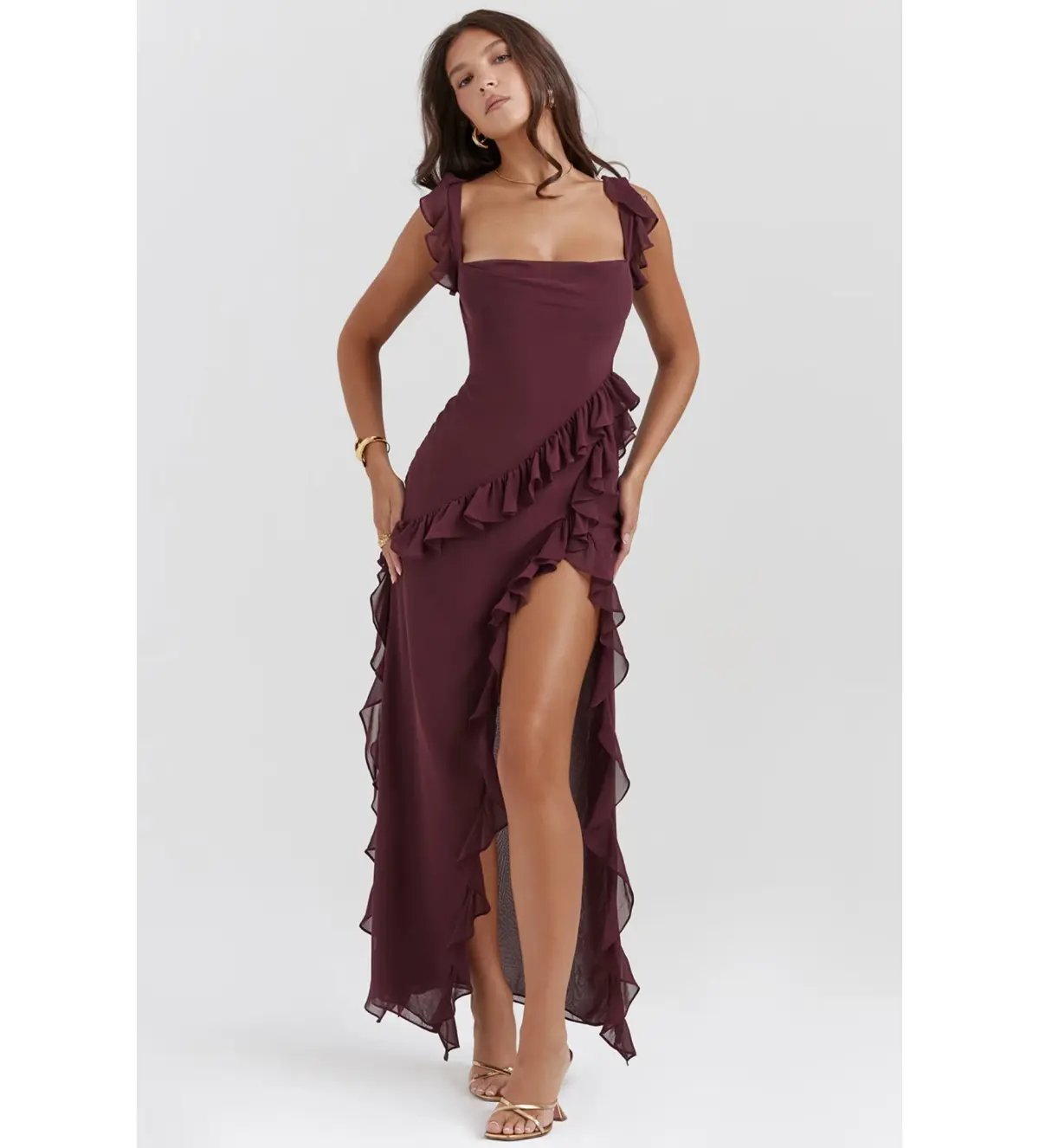 House of CB Ariela Ruffle Maxi Dress Mulberry Size 6/XS photo 4
