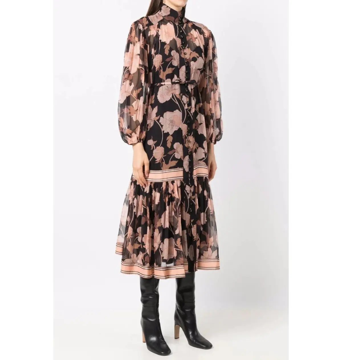 Zimmermann Concert Peonies Panelled Midi Dress Black Peonies Size 0 / AU 8 photo 2