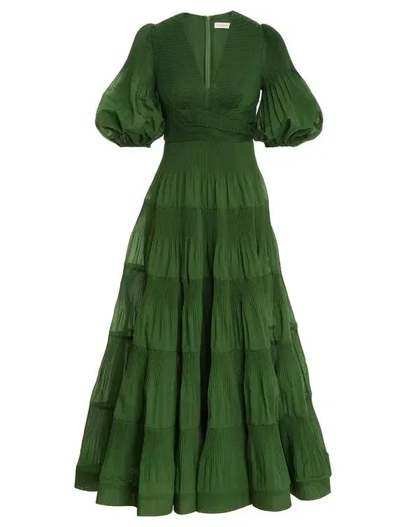 Zimmermann Pleated Midi Dress Green Size 0/AU 8 photo 3