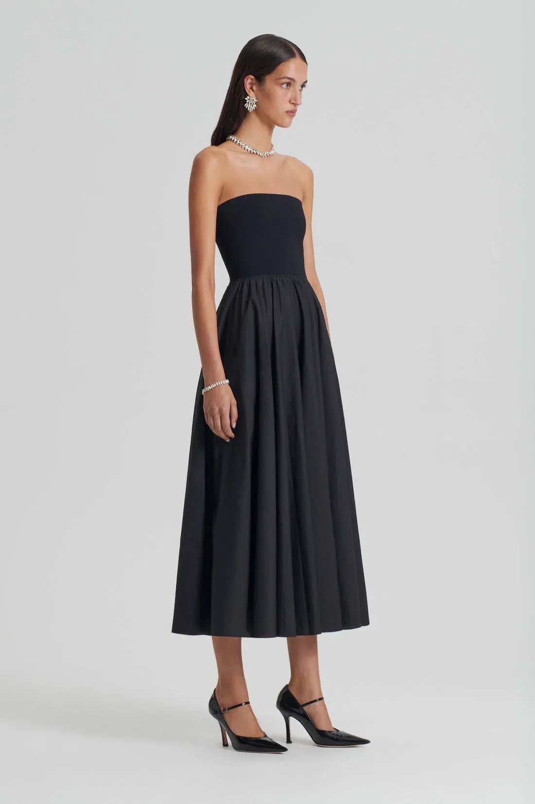 Scanlan Theodore  Crepe Knit Cotton Strapless Dress Black Size 8 photo 2
