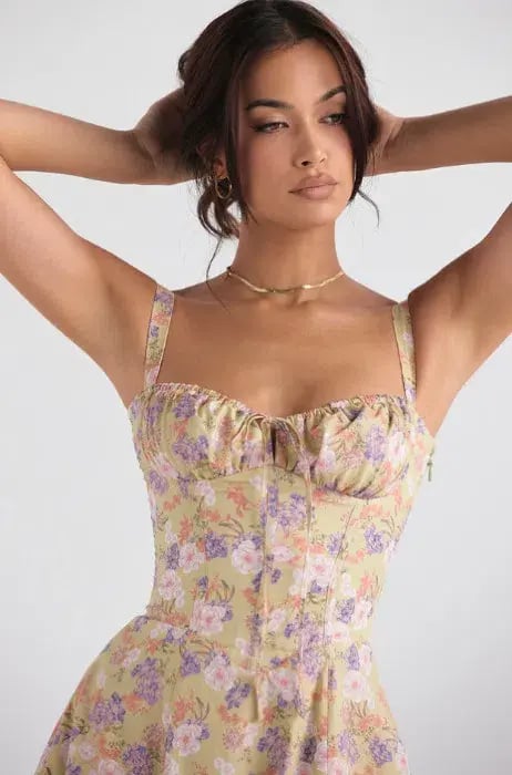 House of CB Carmen Bustier Midi Sundress Peony Print Size XS / Au 6 photo 3