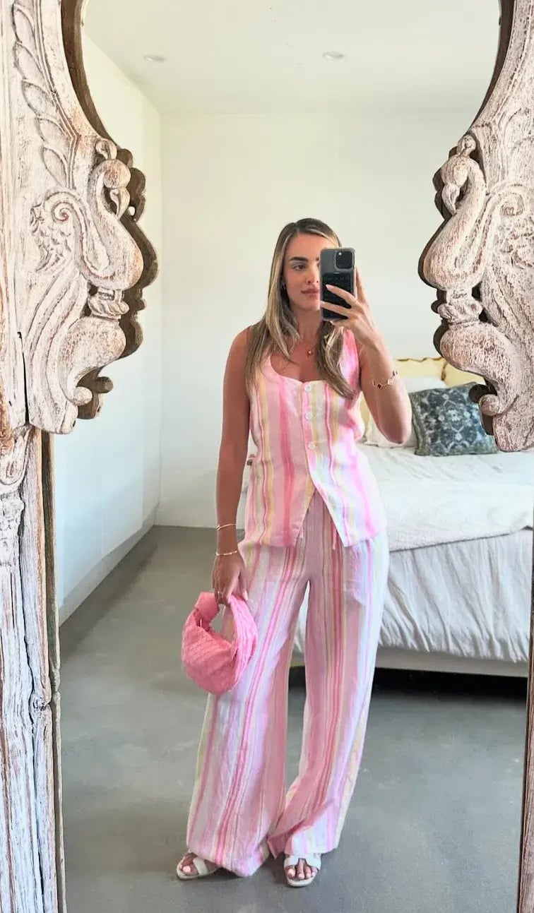 Sneaky Link Isla Linen Vest and Pant Set Pink Stripe Size XL / AU 14 photo 3