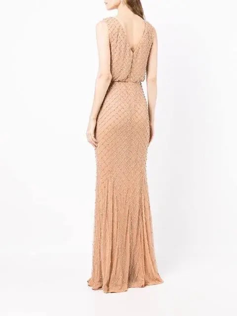 Rachel Gilbert Ada Gown Crystal-embellished Beige Size AU 12 photo 3