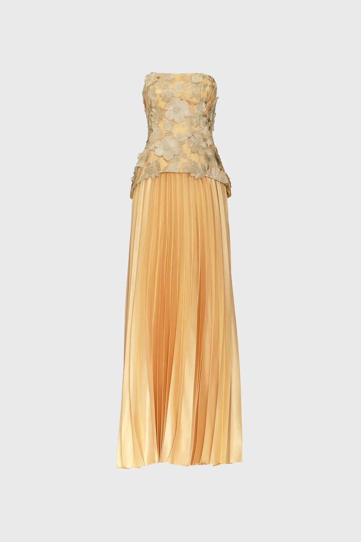 Justin Tong Cascade Pleated Maxi Gown Gold Size AU 14 photo 9