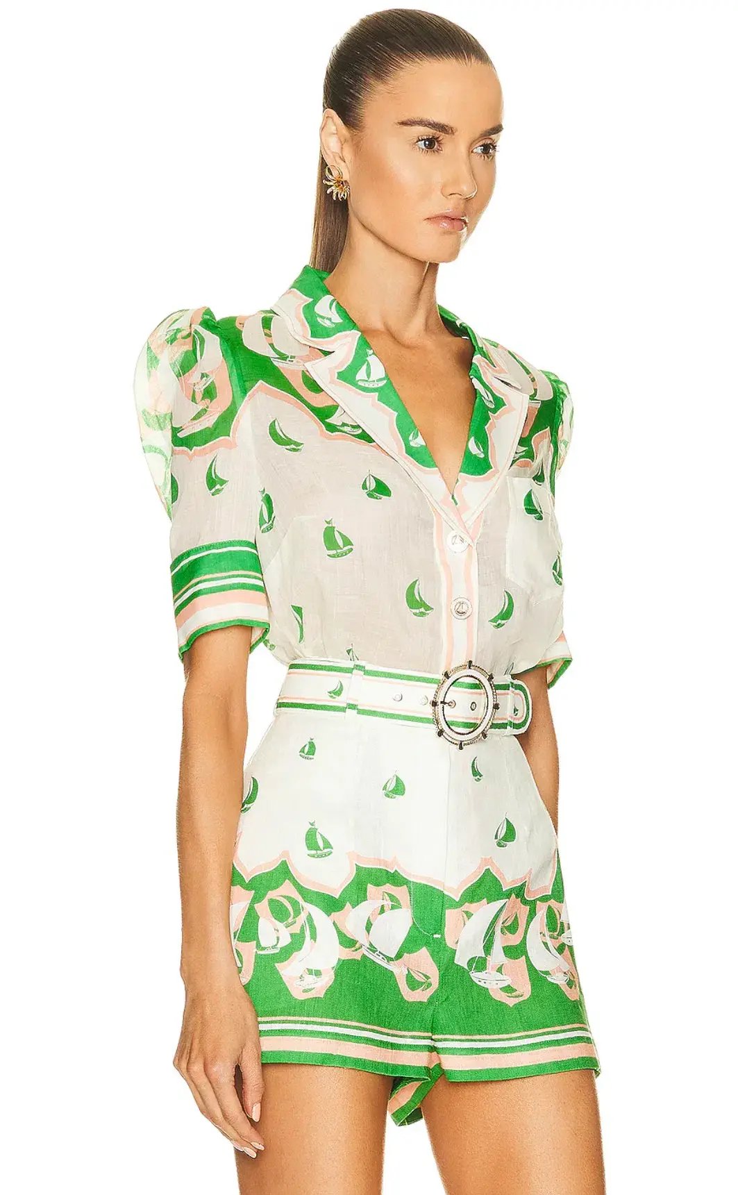 Zimmermann High Tide Sailboats Shirt Size 0 and Shorts Size 1 Set in Green Sailboats photo 6