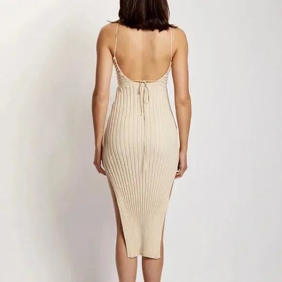 Meshki Lori Ruched Front Knit Midi Dress Champagne Size S photo 3