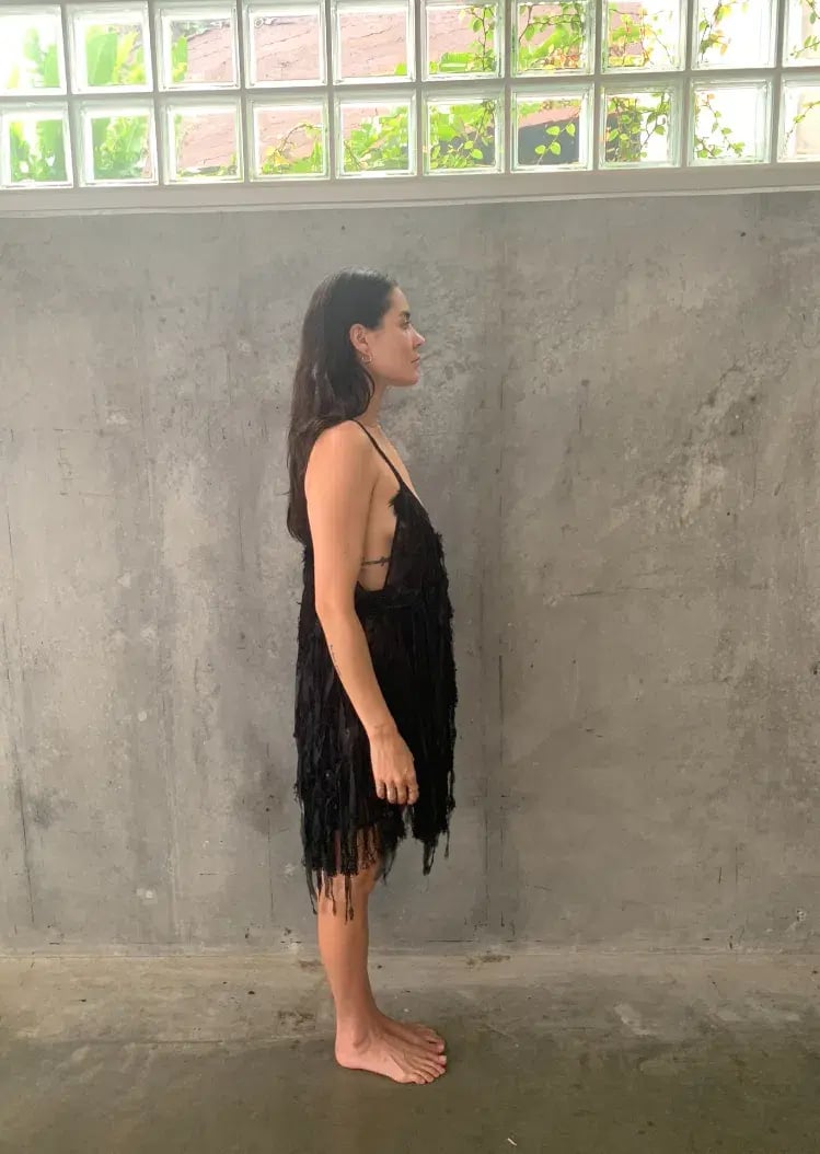 Camilla Black Mini Evening Dress with Feathers One Size photo 2