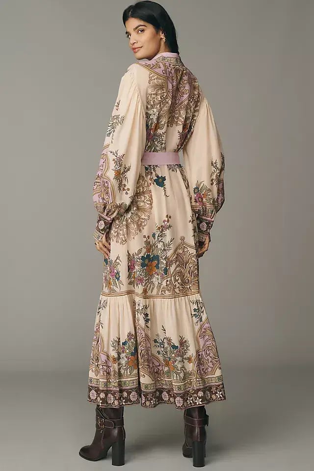 Alemais Antoinette Floral-print Chiffon Maxi Shirt Dress Cream Size 12 photo 6