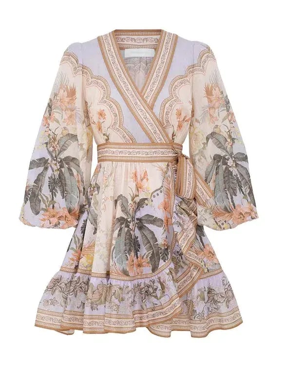 Zimmermann Wylie Mini Wrap Frill Dress in Blue Floral Size 3 / AU 14 photo 5