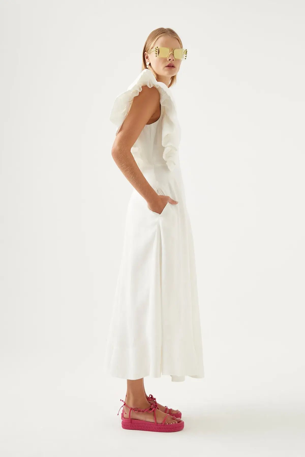 Aje Bonjour Asymmetric Midi Dress White Size 8 photo 2
