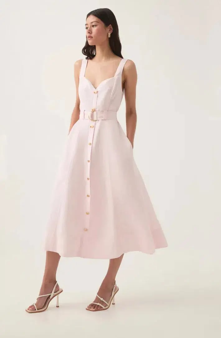 Aje Clay Belted Midi Dress in Pastel Pink Size 6 photo 4