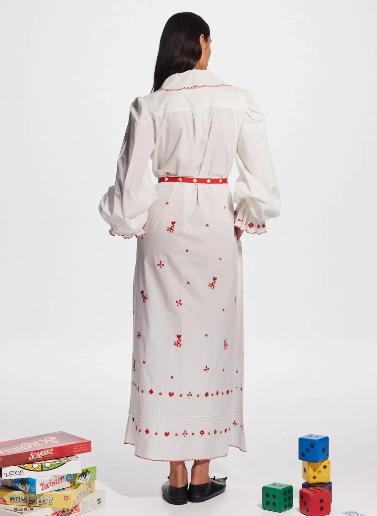 Alemais Hearts Embroidered Midi Dress White/Red Size 14 photo 3