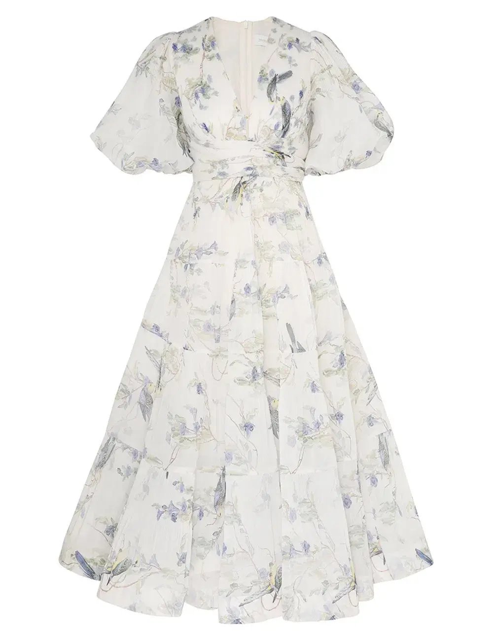 Zimmermann Pleated Midi Dress Blue Birds Size 3 AU 14 photo 4