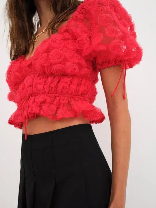 For Love and Lemons Hannah Crop Top Red Rose Size XS / AU 6 photo 4
