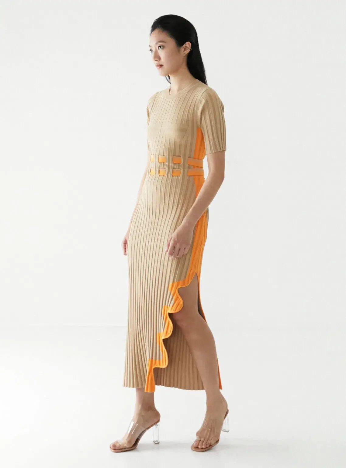 PH5 Jodie Pleated Long Dress With Wavy Side Slit in Brown Size AU 8 photo 2