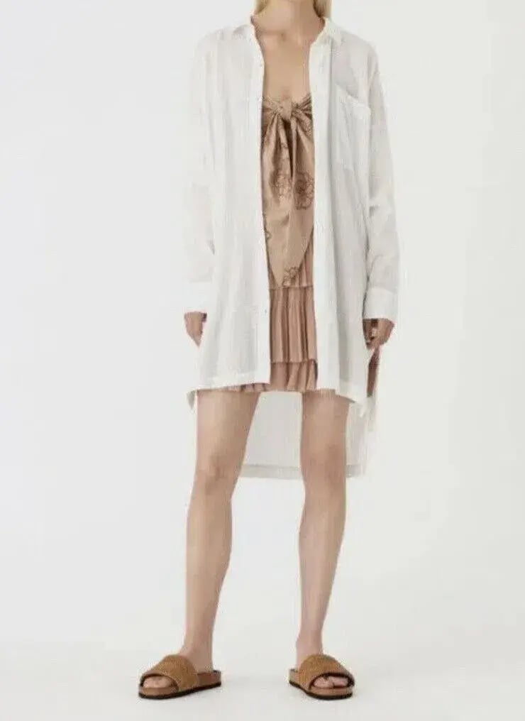 Camilla and Marc c&m Kamille Mini Dress Tiered Bow Pleated Beige Tan AU 10 / us 6 photo 3