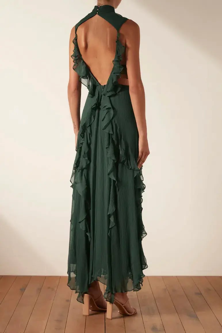 Shona Joy Lèonie Backless Frill Maxi Dress in Rosemary Green Size 6 photo 3