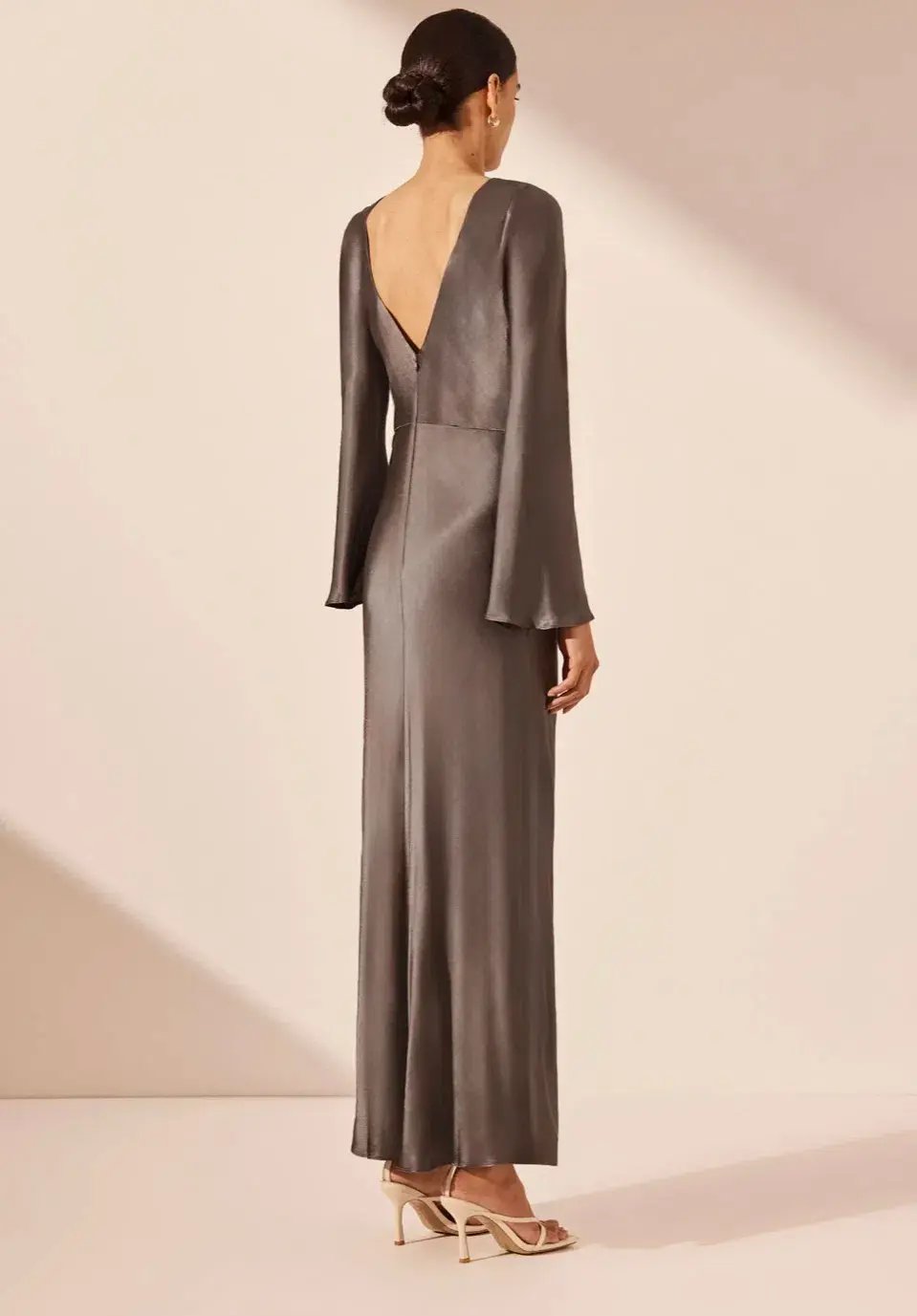 Shona Joy La Lune Flared Sleeve Side Split Midi Dress - Graphite Grey size 8 photo 3