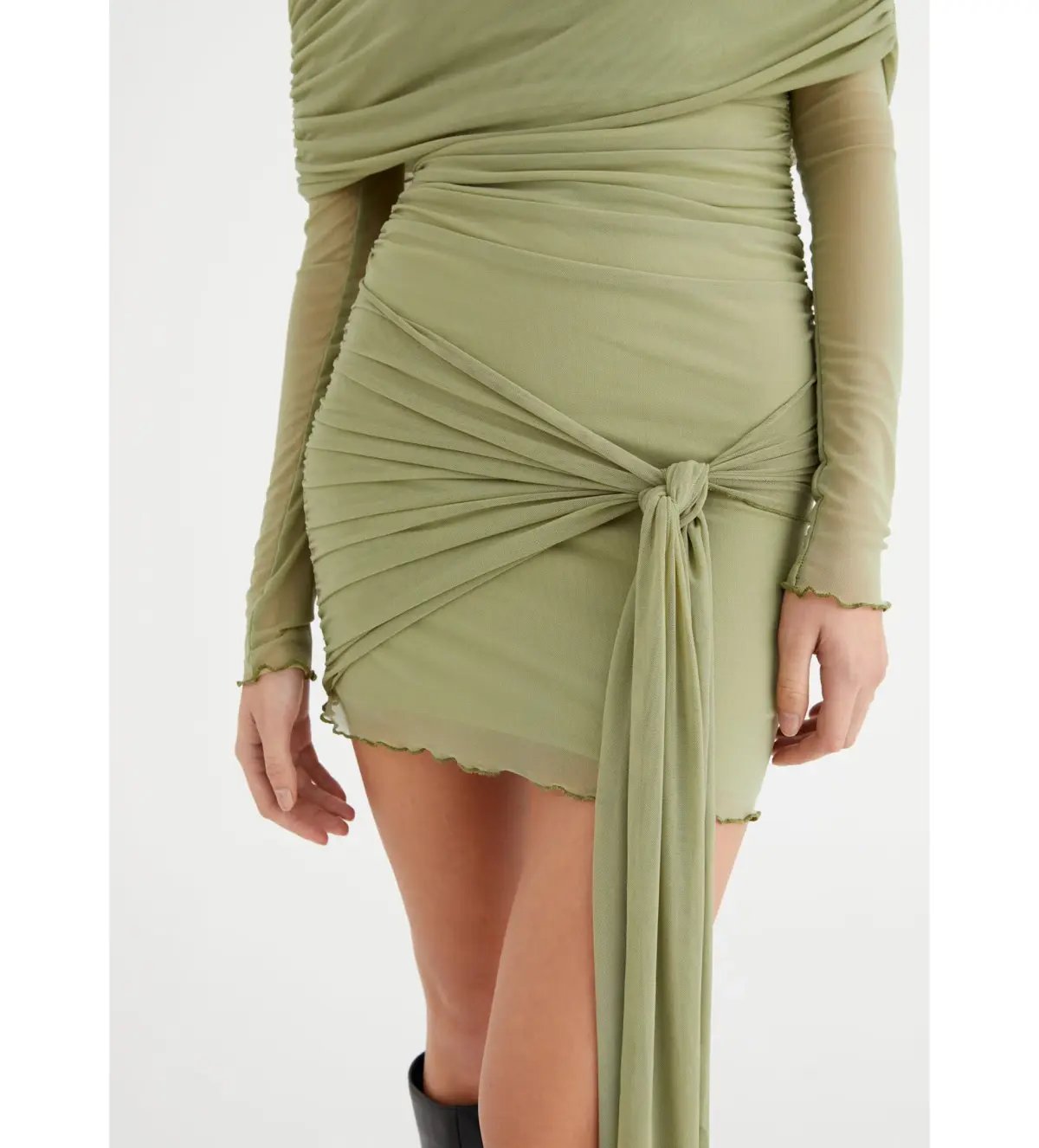 BENNI Yasmin Off Shoulder Mini Dress in Pistachio Size XS/AU 6 photo 5