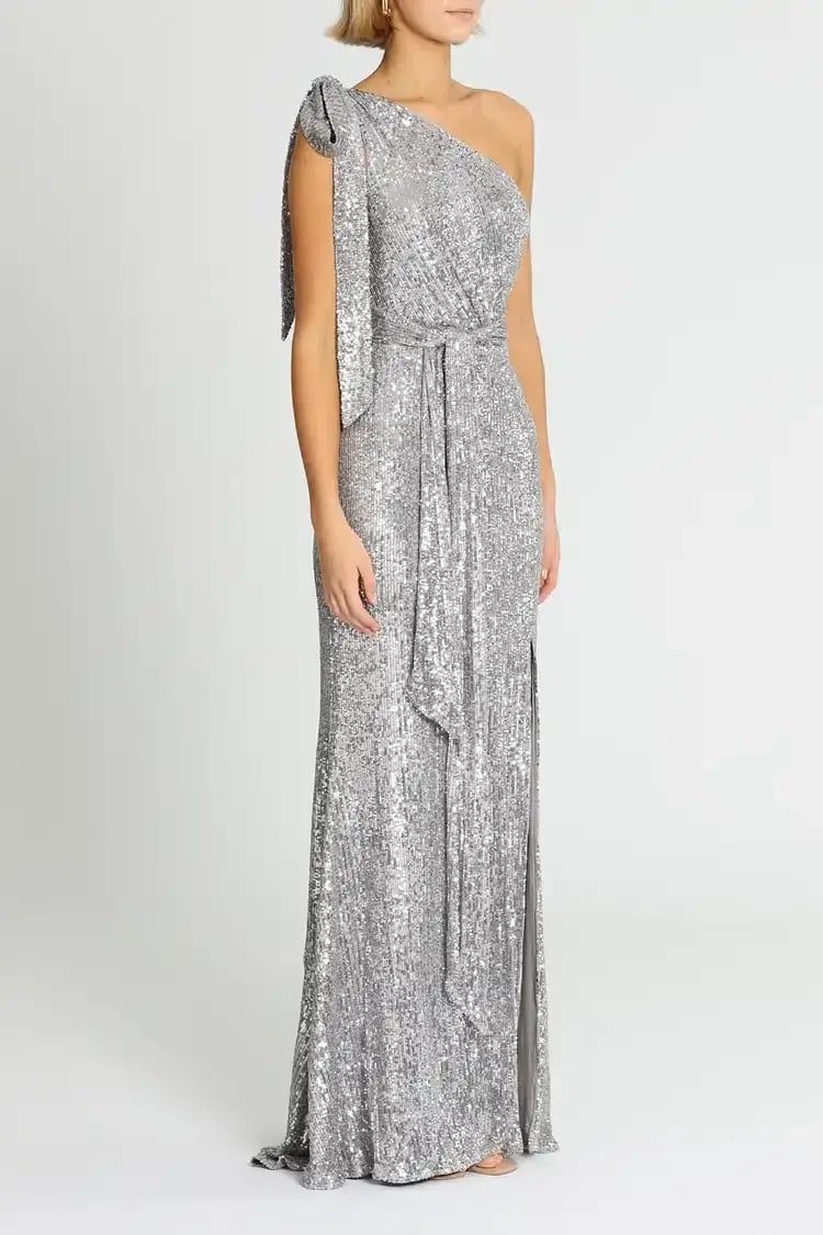 Love Honor Scala Sequin Gown Pewter Grey Silver Size AU 10 photo 2