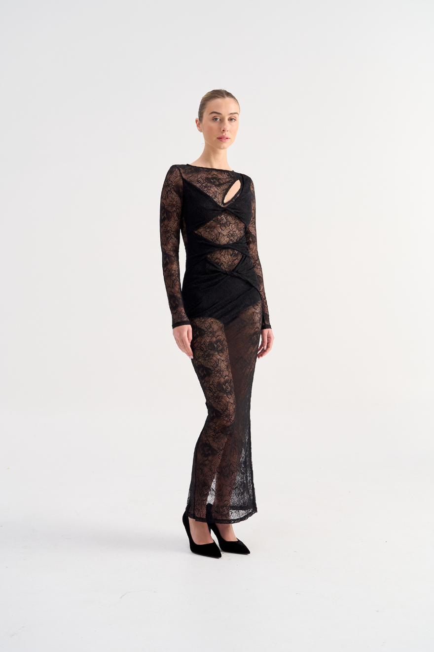 Suboo Gemini Long Sleeve Twist Front Lace Maxi Dress photo 2