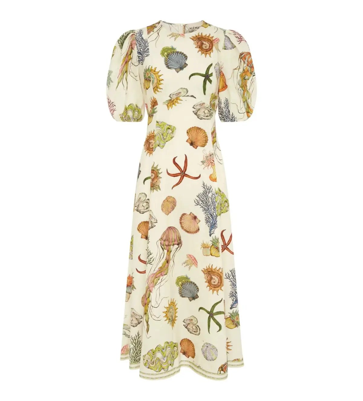 Alemais Sea Midi Dress Cream Print Size AU 16 photo 5