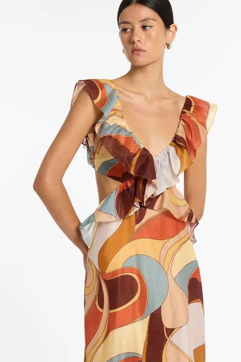 Sir The Label Vista Frill Midi Dress Multi Size 8 photo 4