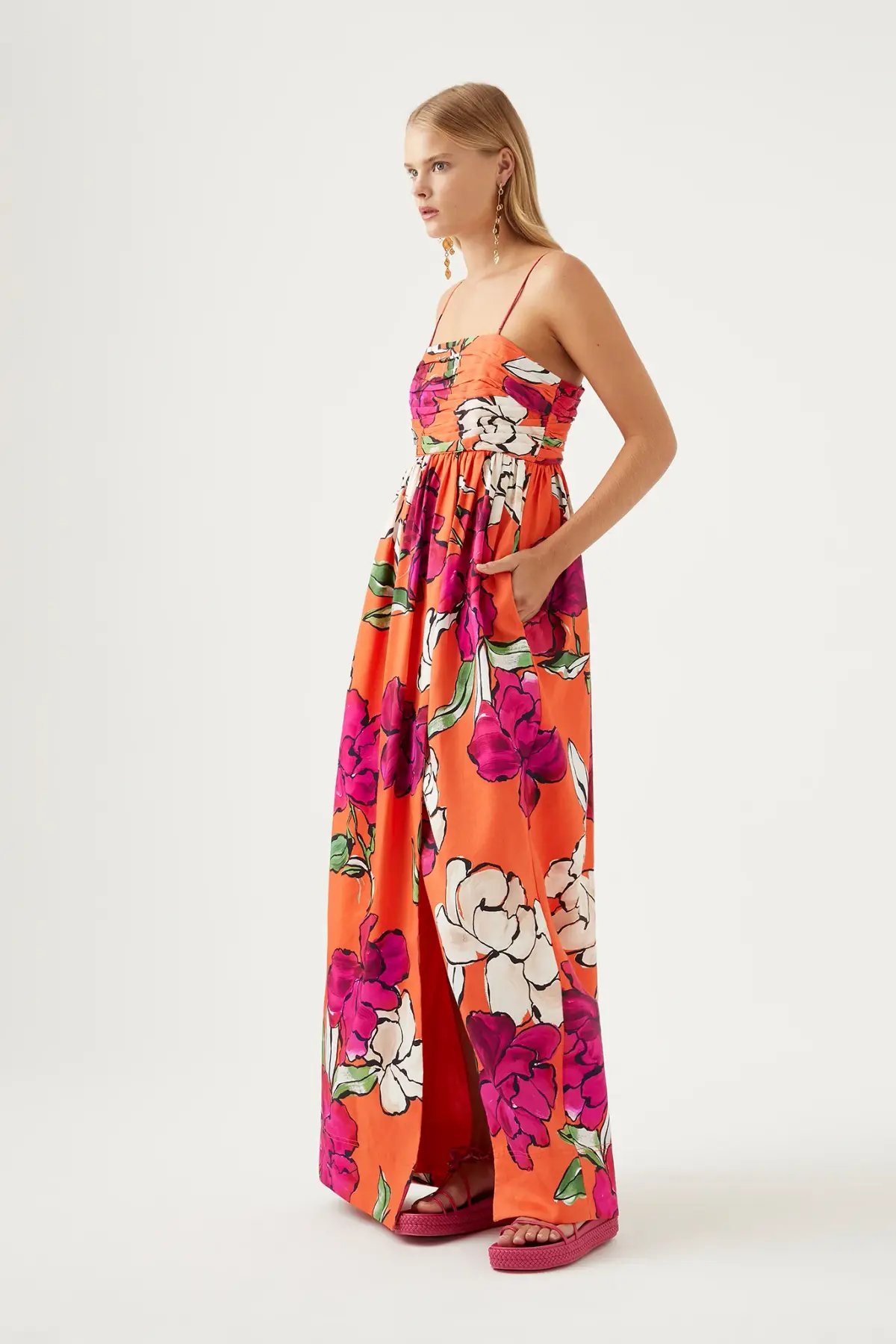 Aje Monument Tulip Vivid Camellia Maxi Dress Orange Floral Linen Size AU 6 photo 3