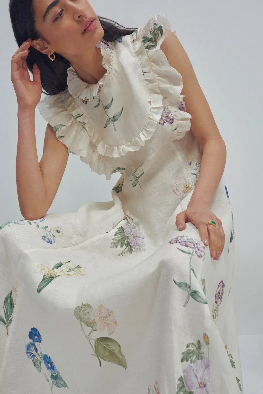 Alemais Jules Floral Midi Maxi Antique Dress White Size 10 photo 7