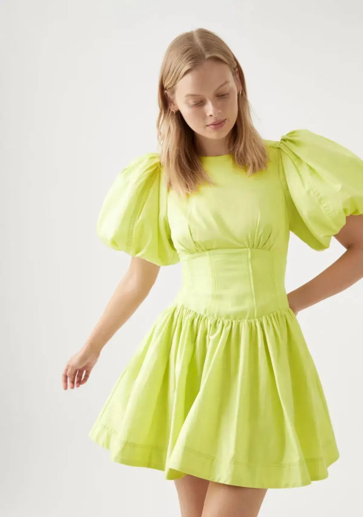 AJE Gianna Puff Sleeve  Mini Dress Light Lemon  Size 8 photo 2