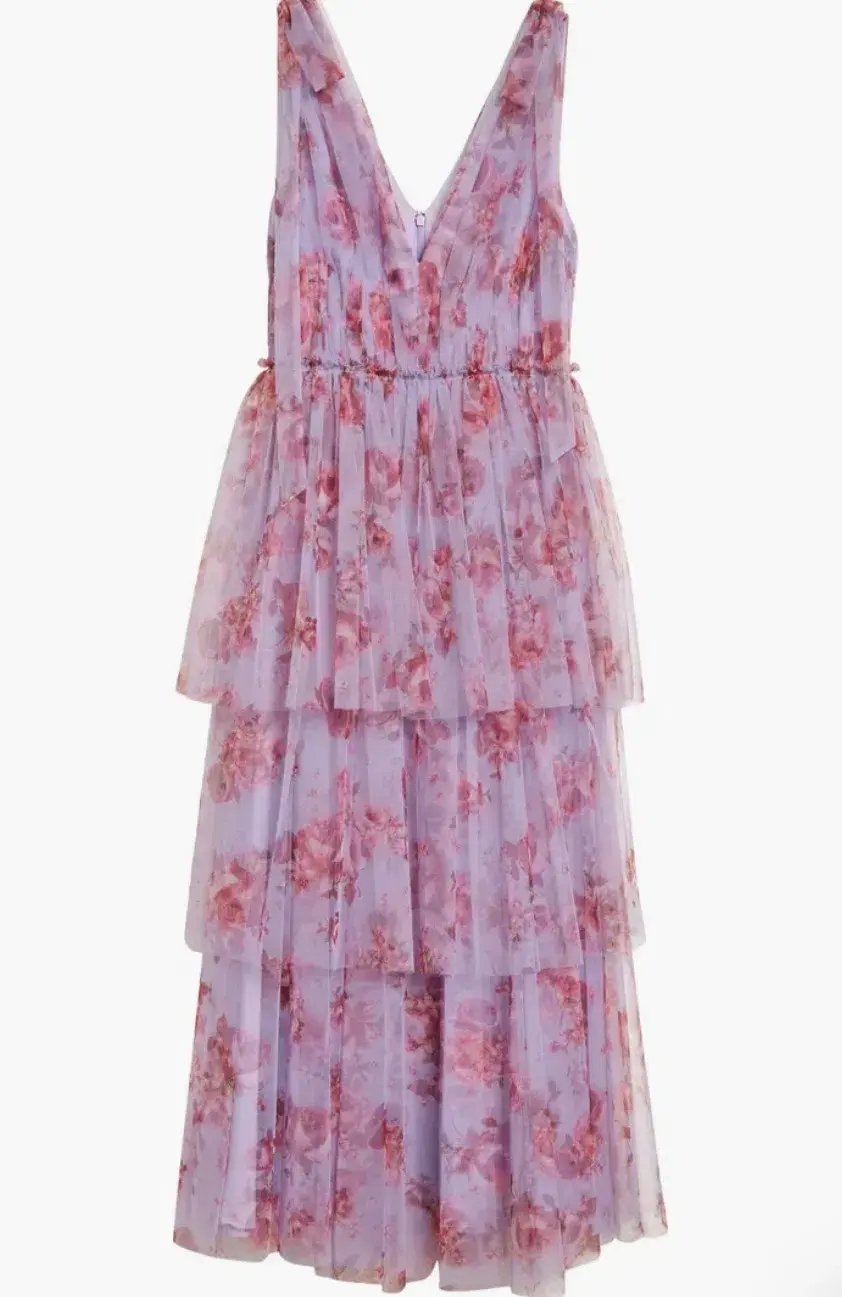 Lela Rose Floral Tiered Tulle Dress Purple Size AU 14 photo 2