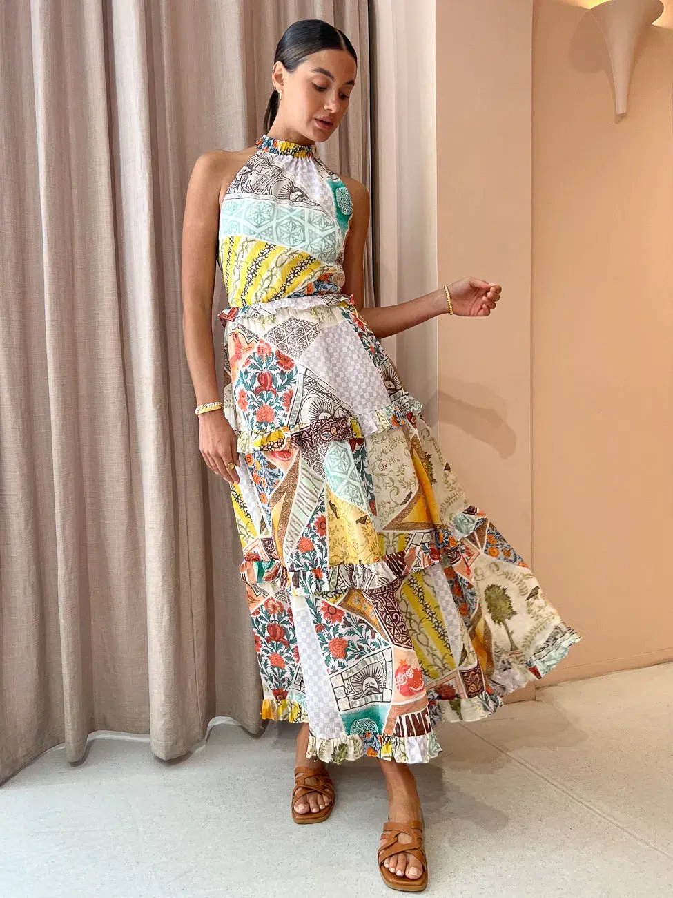 Kate Ford Zellejie Long Layered Dress in Multi Size 8 photo 2