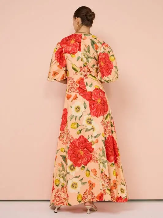 By Nicola Bolero Gathered Neckline Maxi Dress in Raspberry Punch Floral Size 8 photo 3