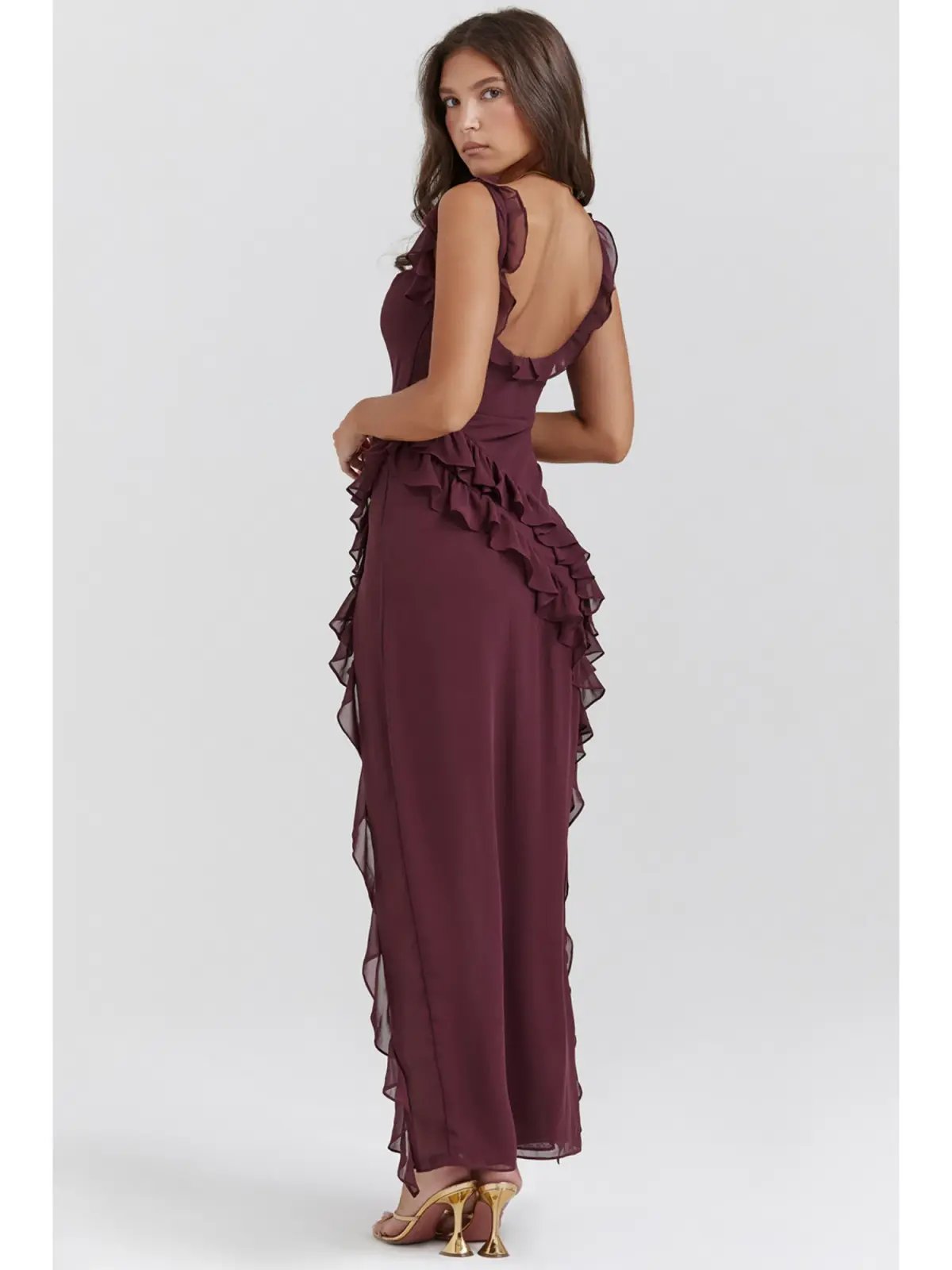 House Of Cb Ariela Ruffle Maxi Dress Mulberry Size S / AU 8 photo 4