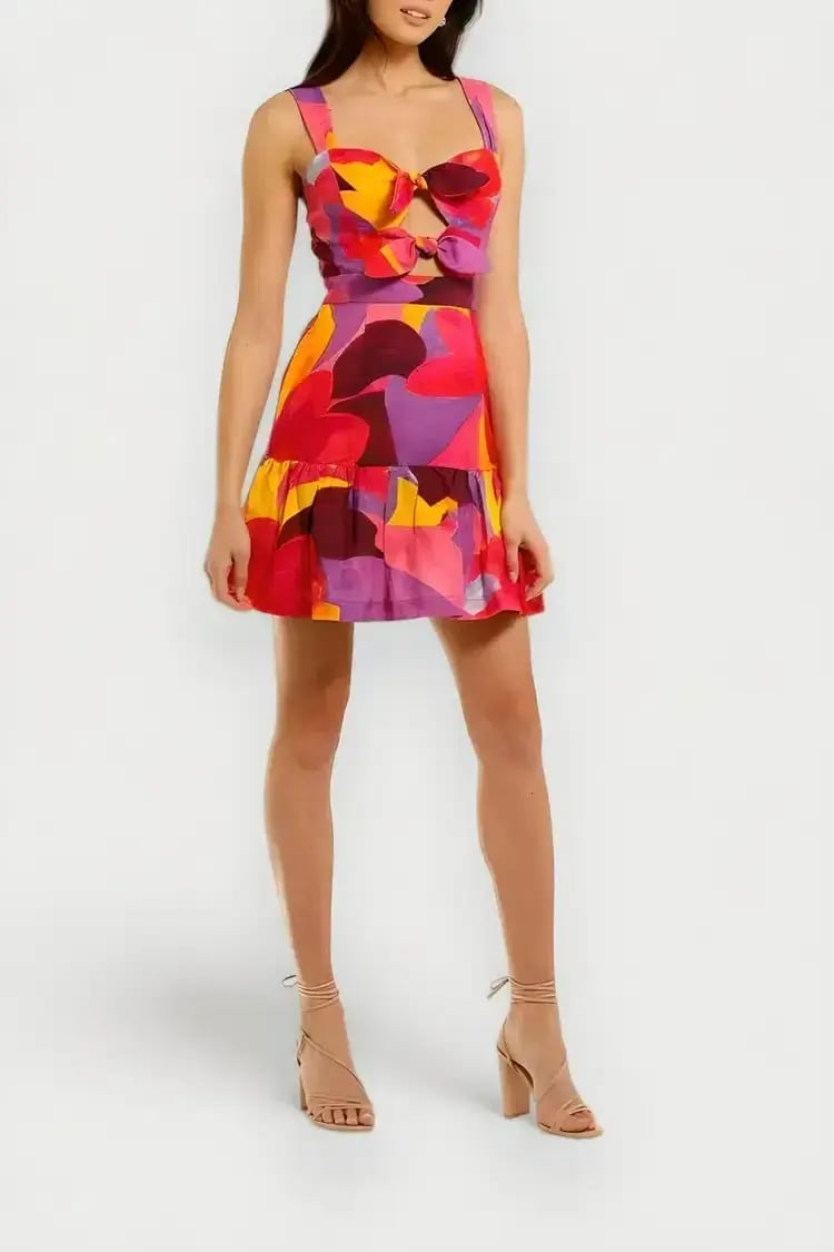 Rebecca Vallance Pablo Tie Mini Dress Multi Size 14 photo 2
