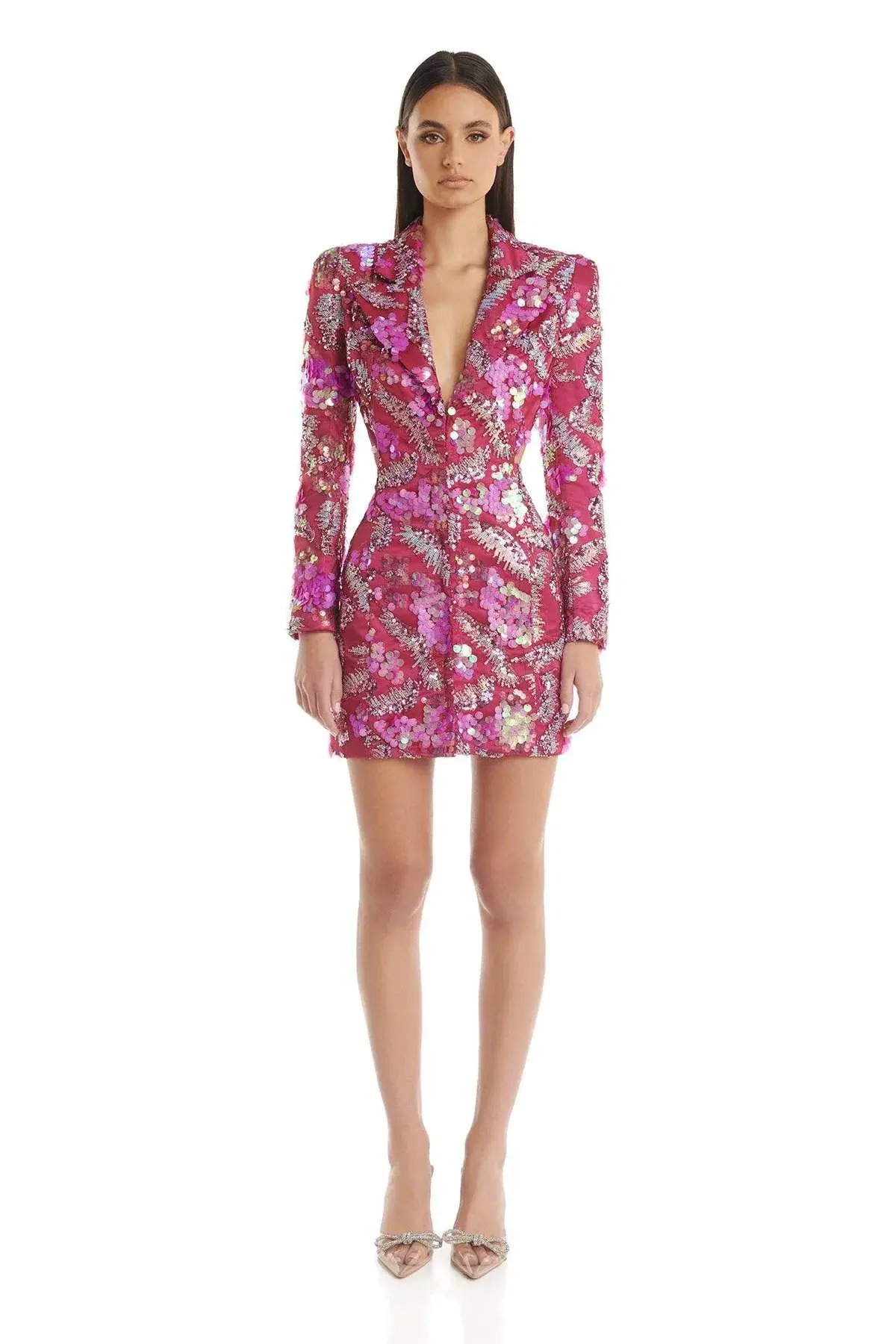 Eliya The Label Erica Mini Blazer Dress Pink Sequin Size XL / AU 14 photo 3