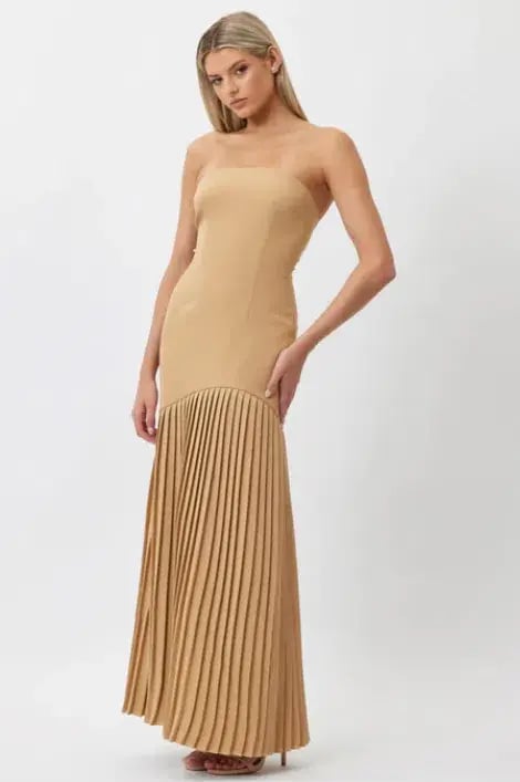 Bianca and Bridgett Mara Pleated Maxi Dress in Beige Gold Size 8 photo 2