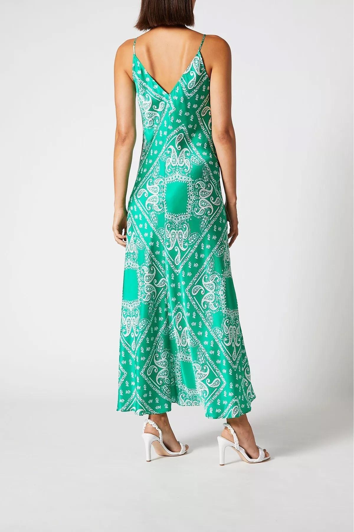 Scanlan Theodore Silk Paisley Long Slip Dress Green Size 10 photo 3