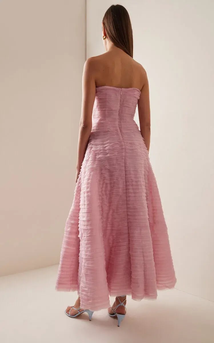 Aje Soundscape Strapless Ruffled Maxi Dress Pink Size 14 photo 3